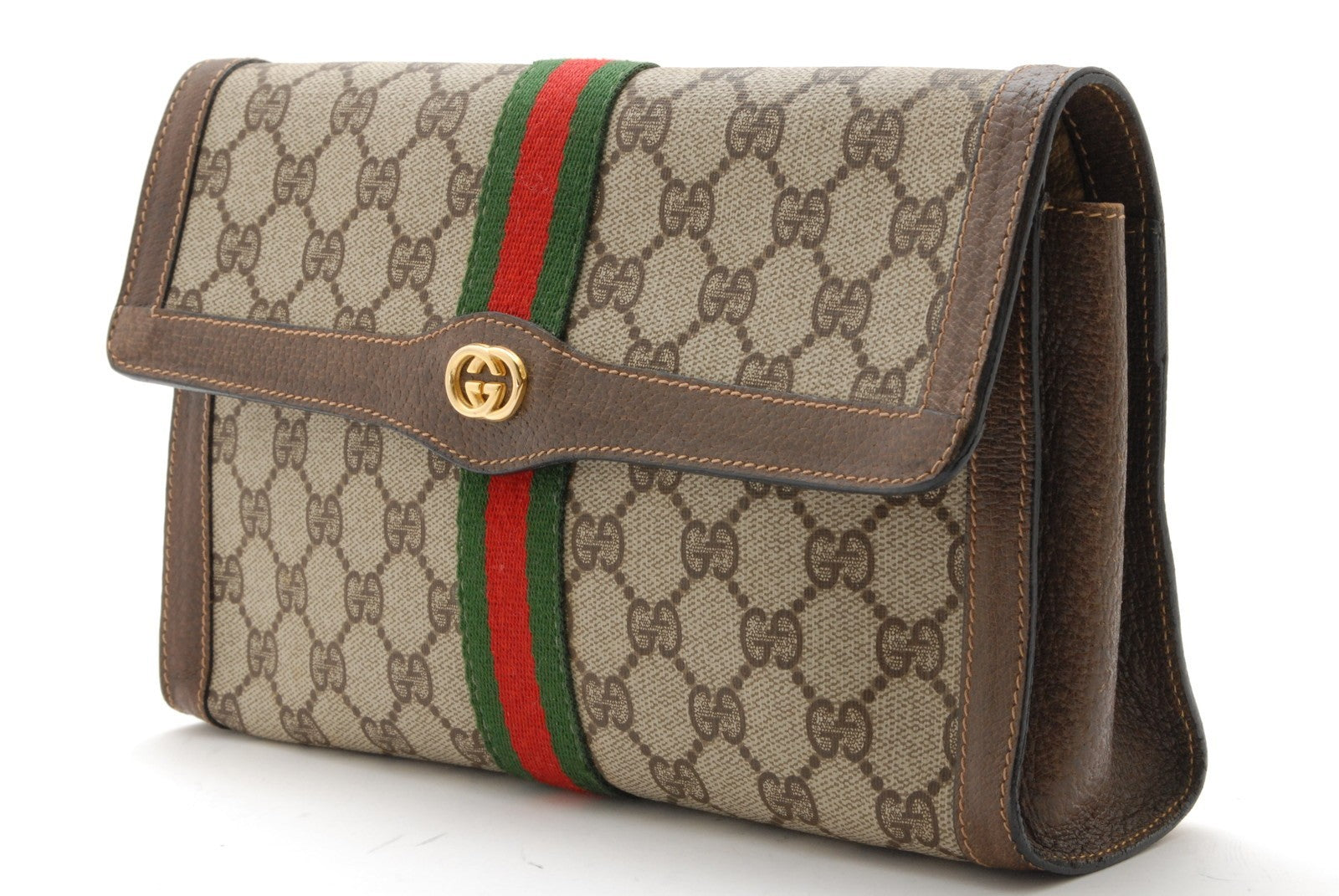 Gucci Sherry Clutch Bag - Beige Brown, PVC Leather
