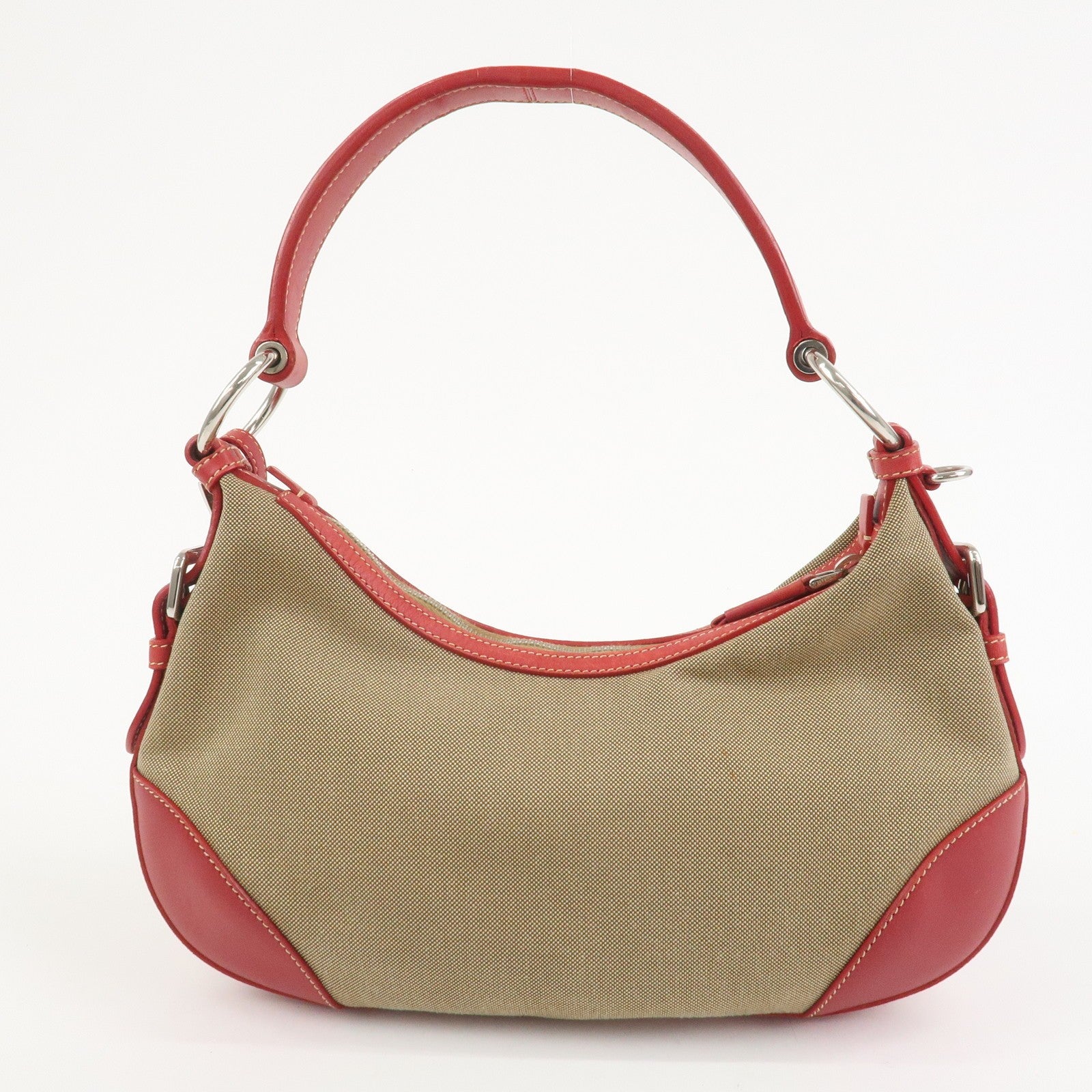 Prada Shoulder Bag - Light Brown, Red, Logo Jacquard, Leather