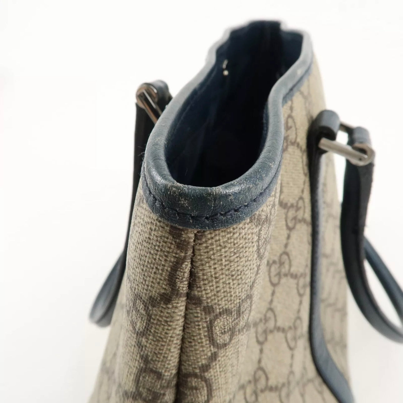 GG Supreme Leather Tote Bag Beige Navy
