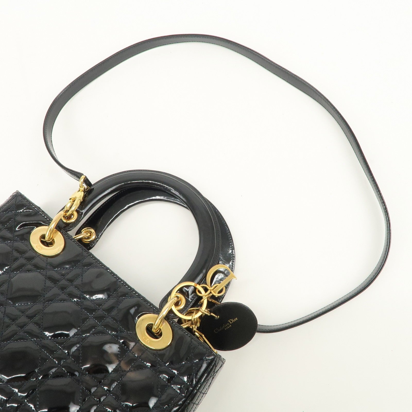 Christian Dior Lady Dior 2Way Hand Bag - Black, Patent Leather