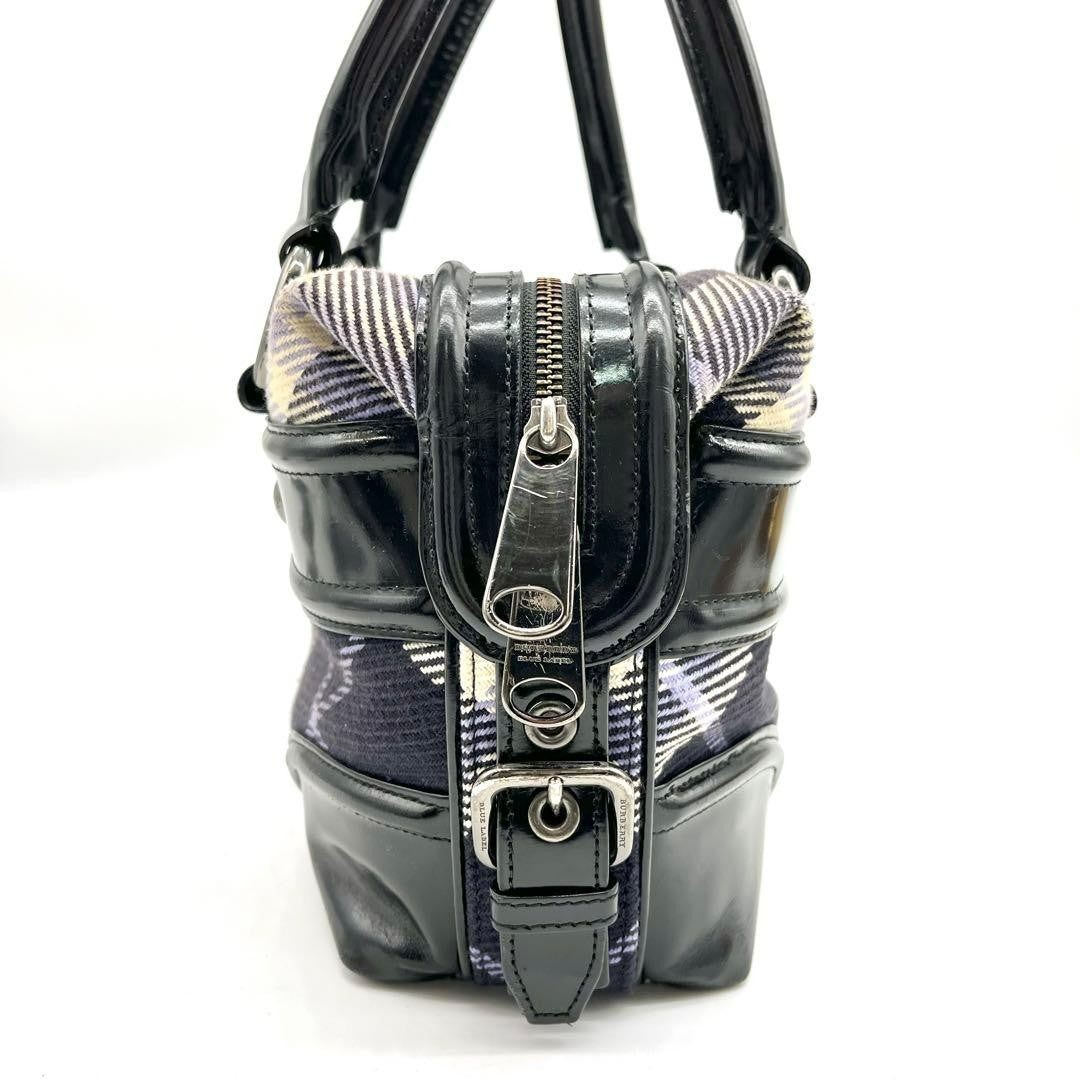 Burberry Blue Label Check Handbag Mini Boston Bag - Multicolor, Canvas, Leather