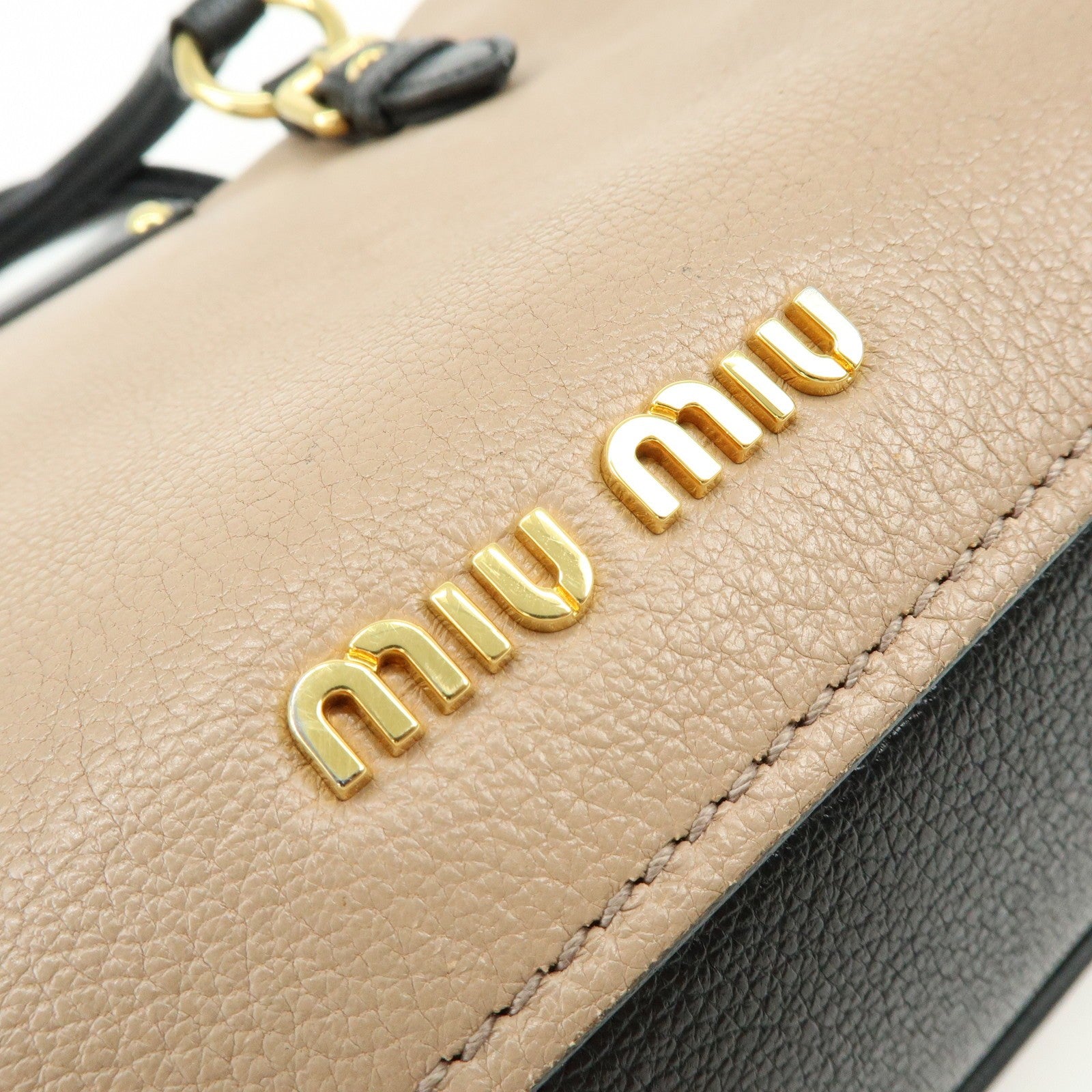 Miu Miu Hand Bag - Beige Black, Madras Leather