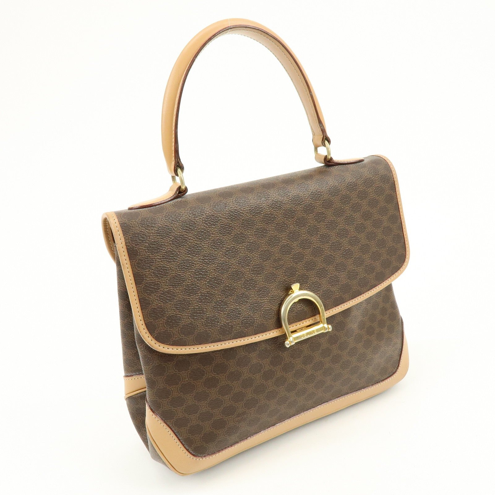 Celine Macadam Hand Bag - Brown Beige, PVC Leather 