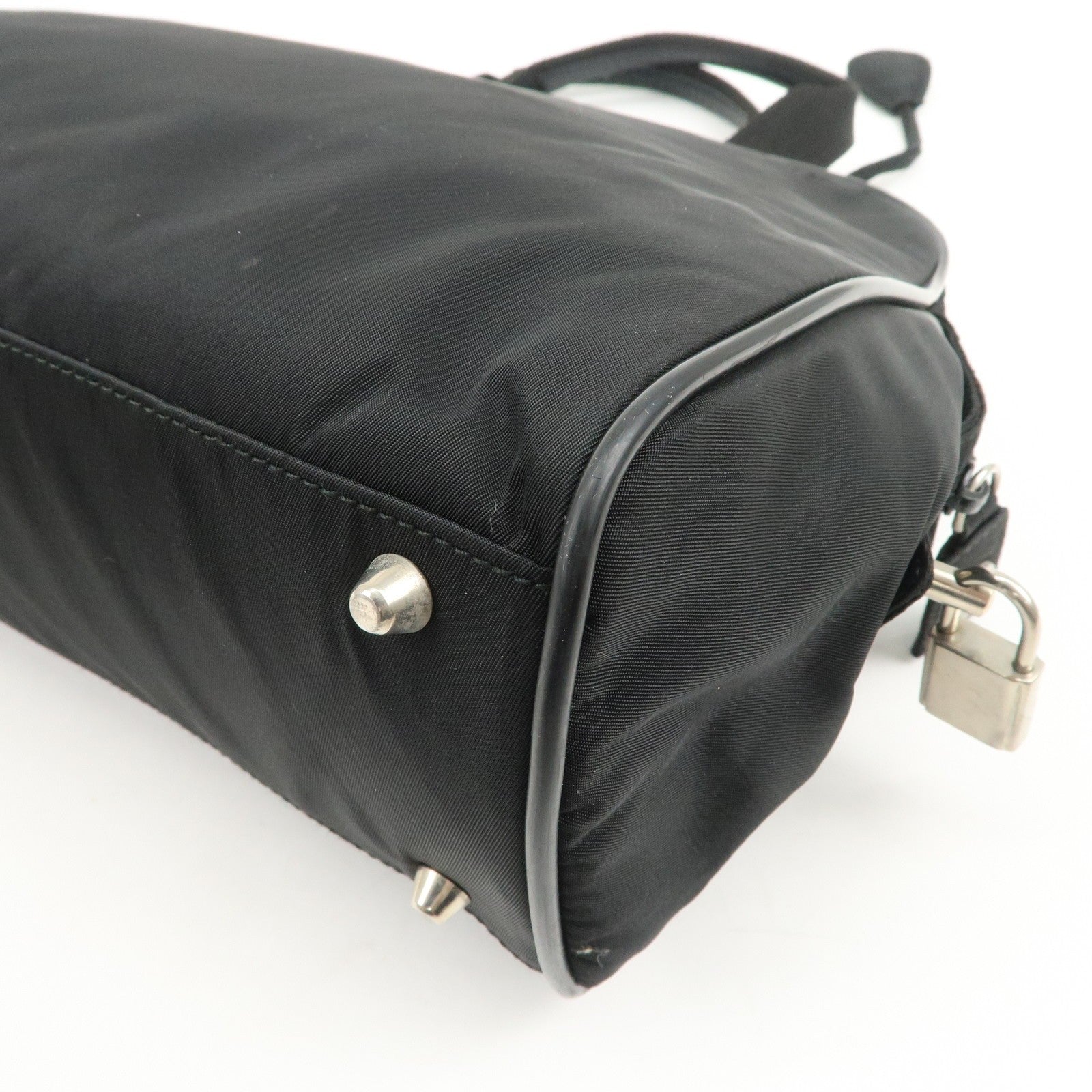 Prada Triangle Logo Hand Bag - Black, Nylon and Leather