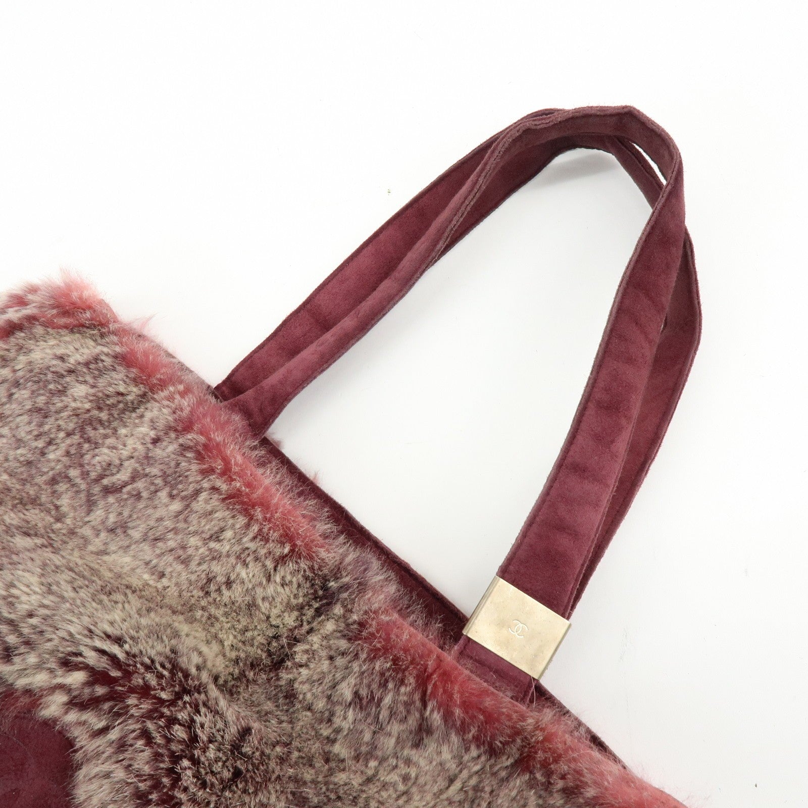 CHANEL COCO Mark Hand Bag - Bordeaux, Beige, Fur, Suede