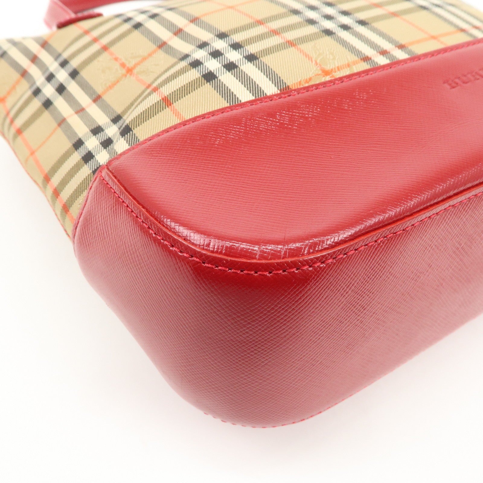 Burberry Nova Plaid Tote Bag - Red Beige, Leather Canvas