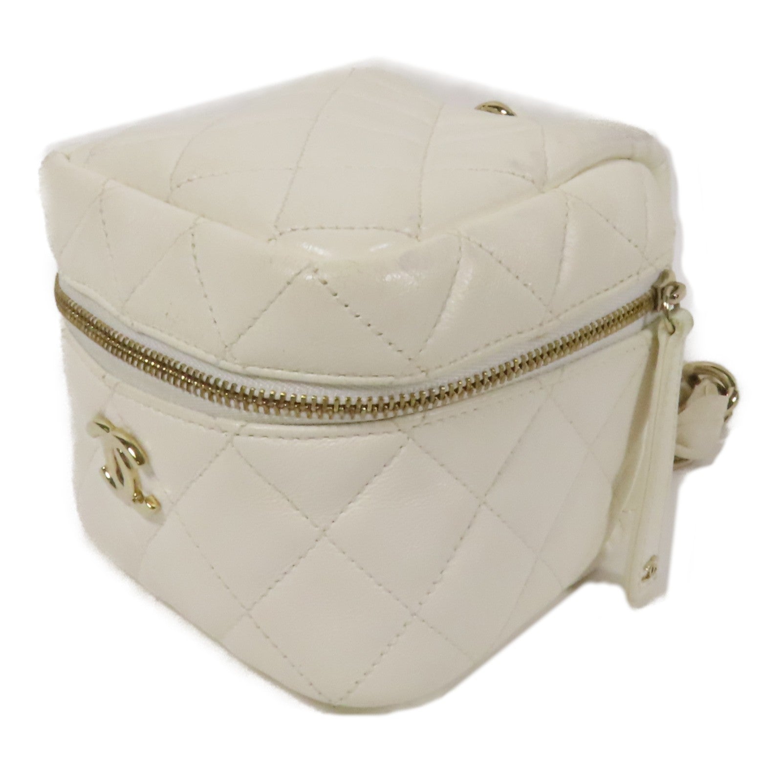 CHANEL Kinsaku Handbag - White, Cowhide Leather