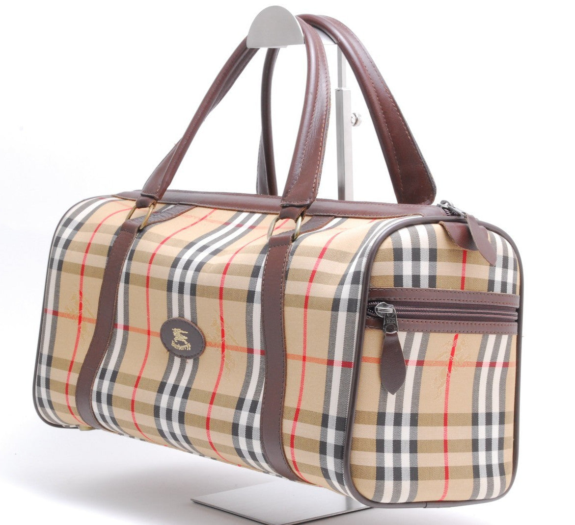 Burberry Nova Check Shadow Horse Boston Bag - Brown, Canvas