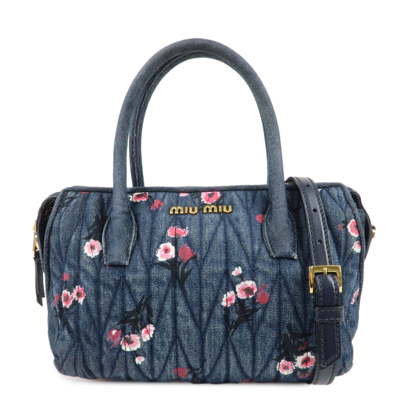 Miu Miu Matelasse Denim Leather 2Way Bag - Blue, Denim, Leather 