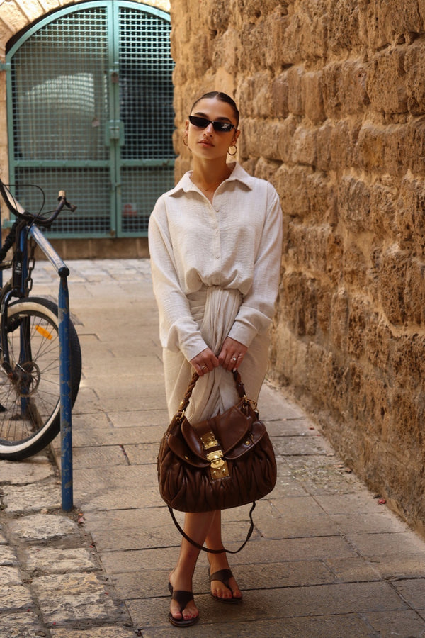 Miu Miu GHW 2 Way Shoulder Bag Leather Brown