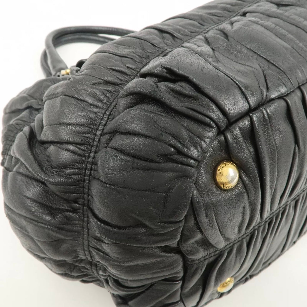 PRADA Leather Gathered 2Way Shoulder Bag Black