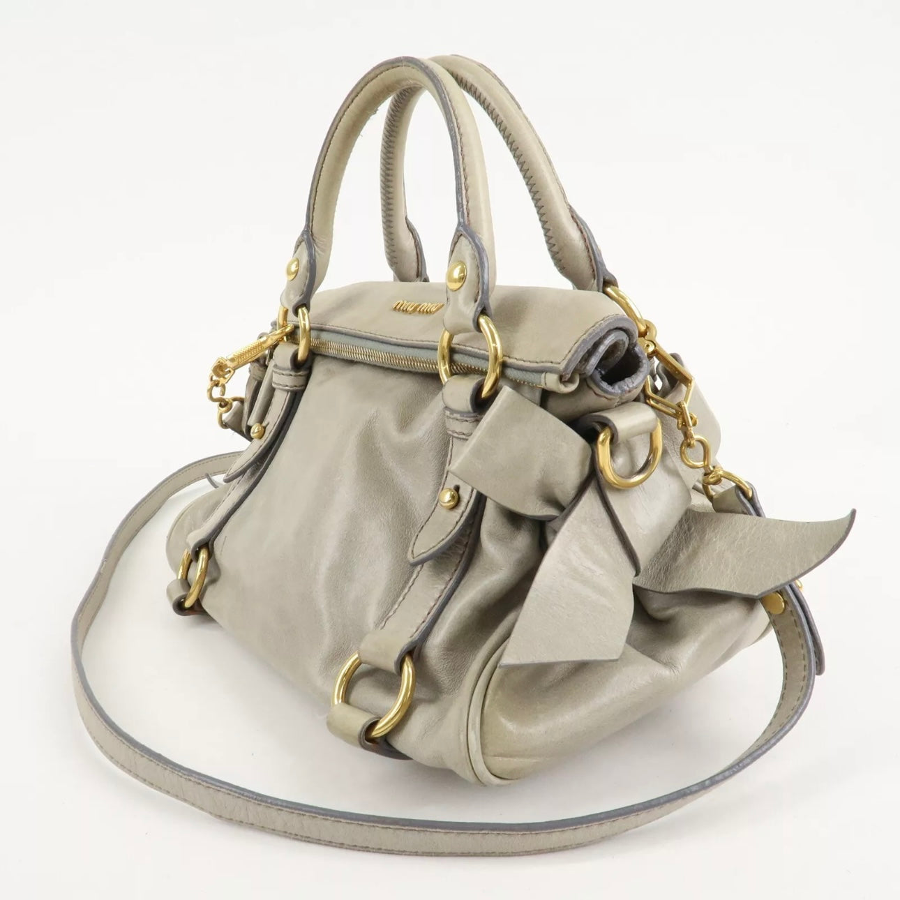 MIU MIU Leather Hand& Shoulder Bag Beige