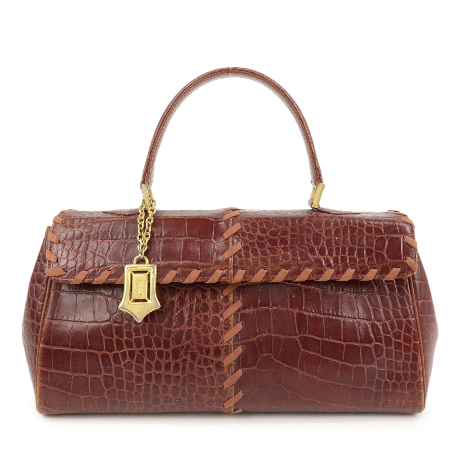 Saint Laurent Paris Embossed Leather Hand Bag - Red Brown, Leather