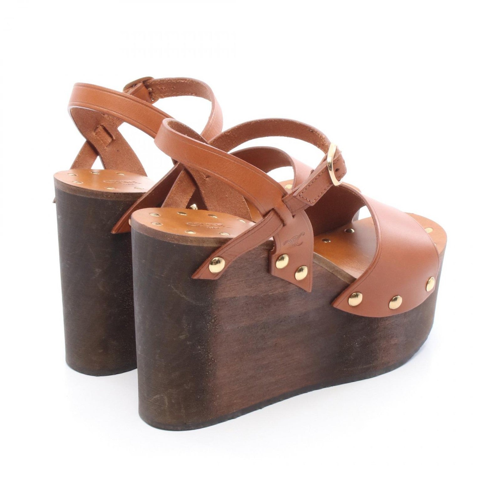 Celine Triomphe Platform Sandals - Brown, Leather