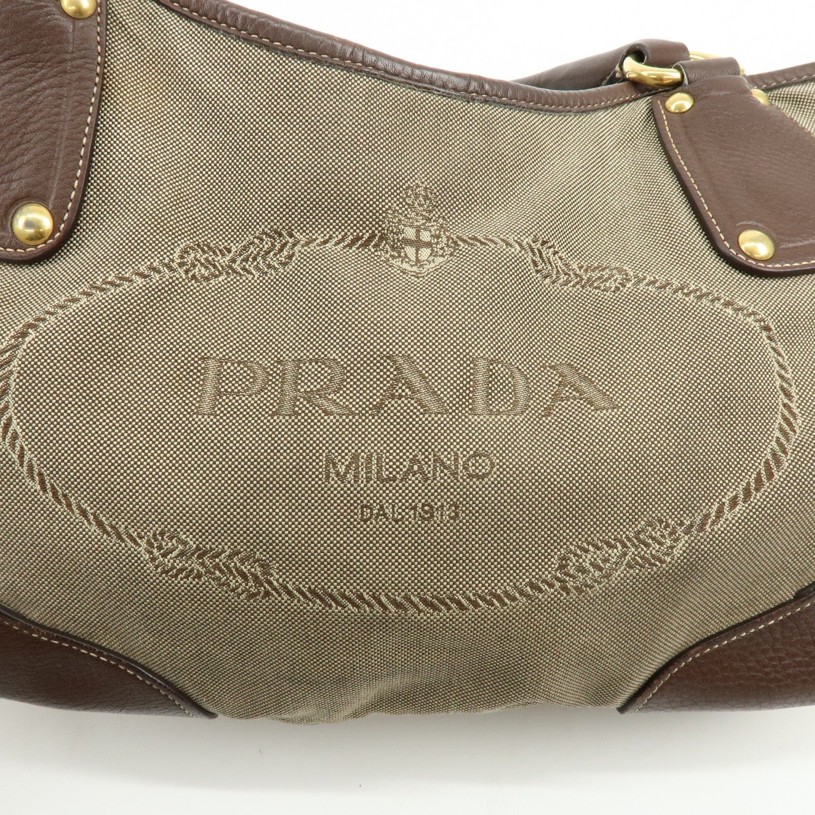 Prada Logo Jacquard Tote Bag - Beige Brown, Leather