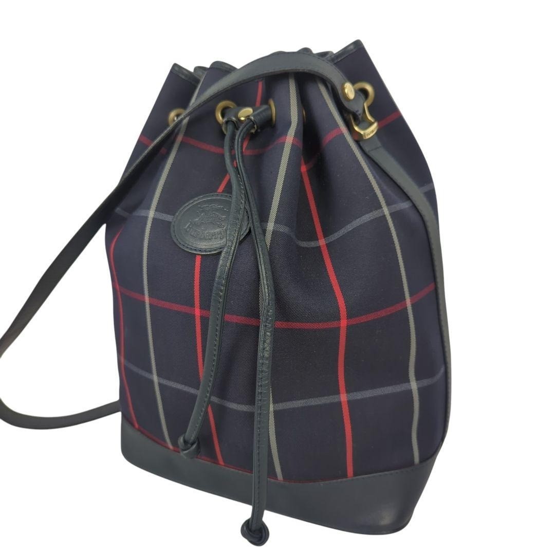 Burberry Nova Check Drawstring Bucket Shoulder Bag - Navy, Canvas Leather