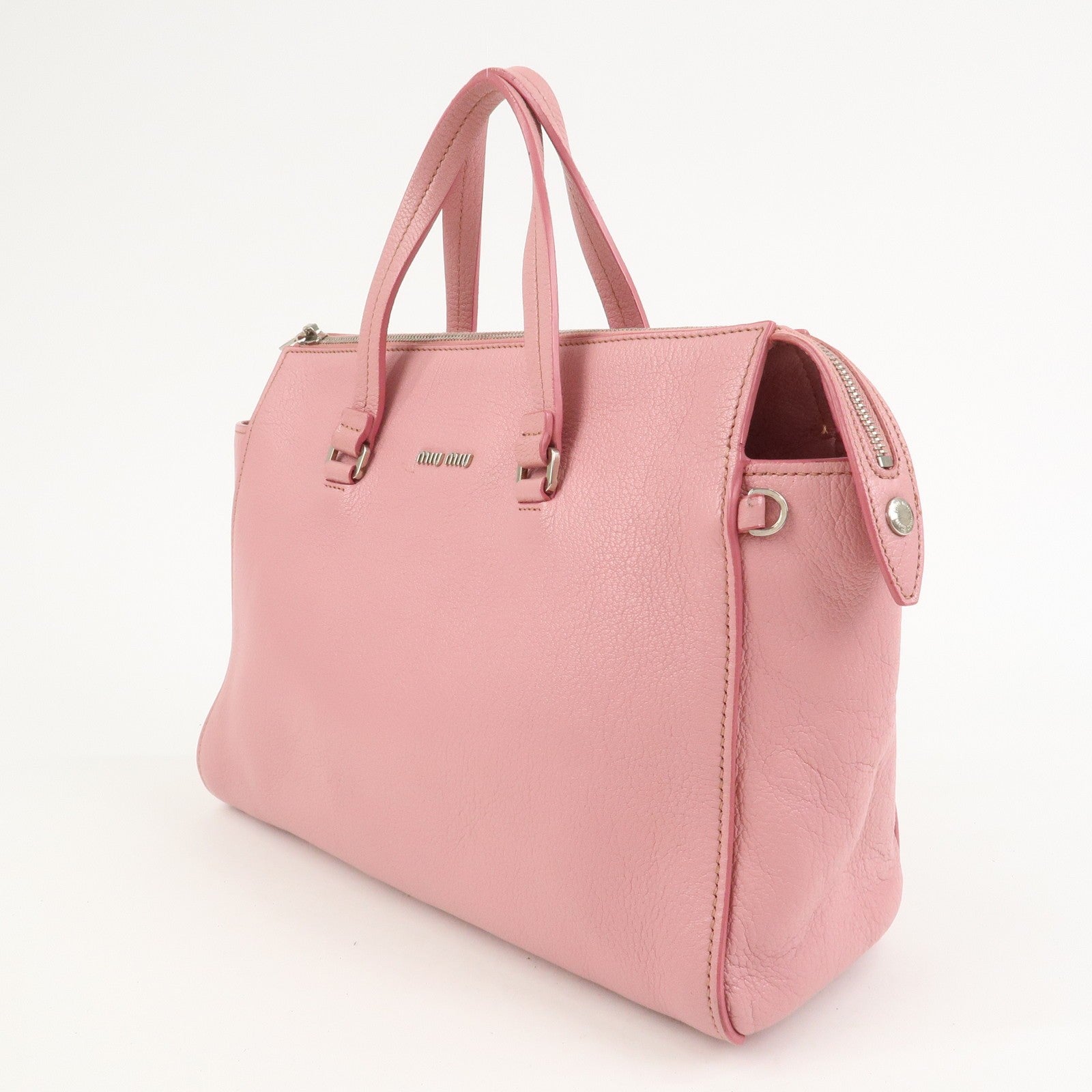 Miu Miu Logo Madras Hand Bag - Pink, Leather 