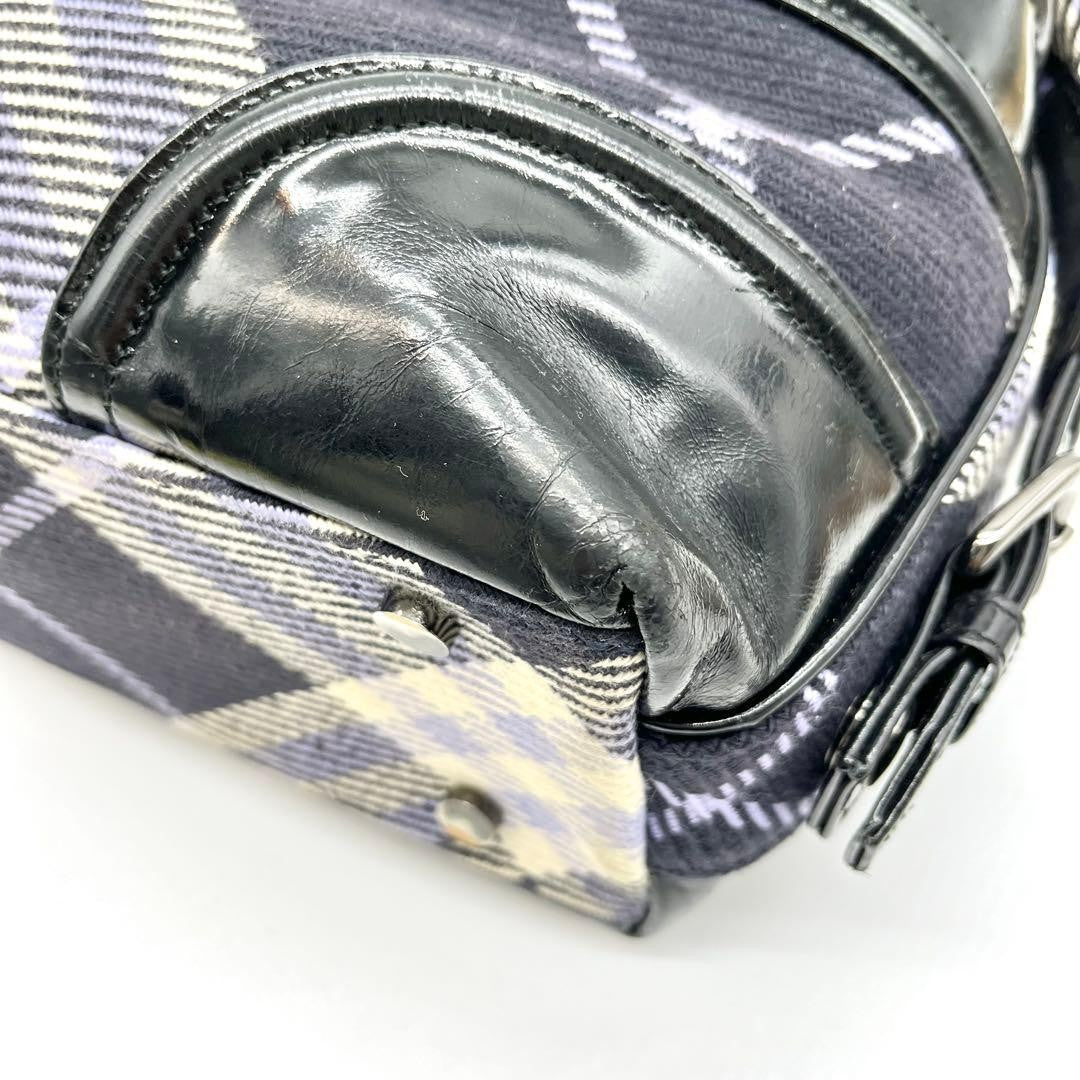 Burberry Blue Label Check Handbag Mini Boston Bag - Multicolor, Canvas, Leather