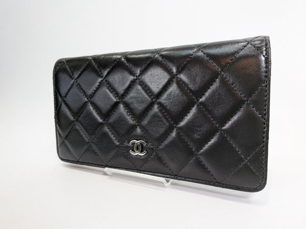 CHANEL Matelasse COCO Mark Long Wallet - Black, Lamb Skin 