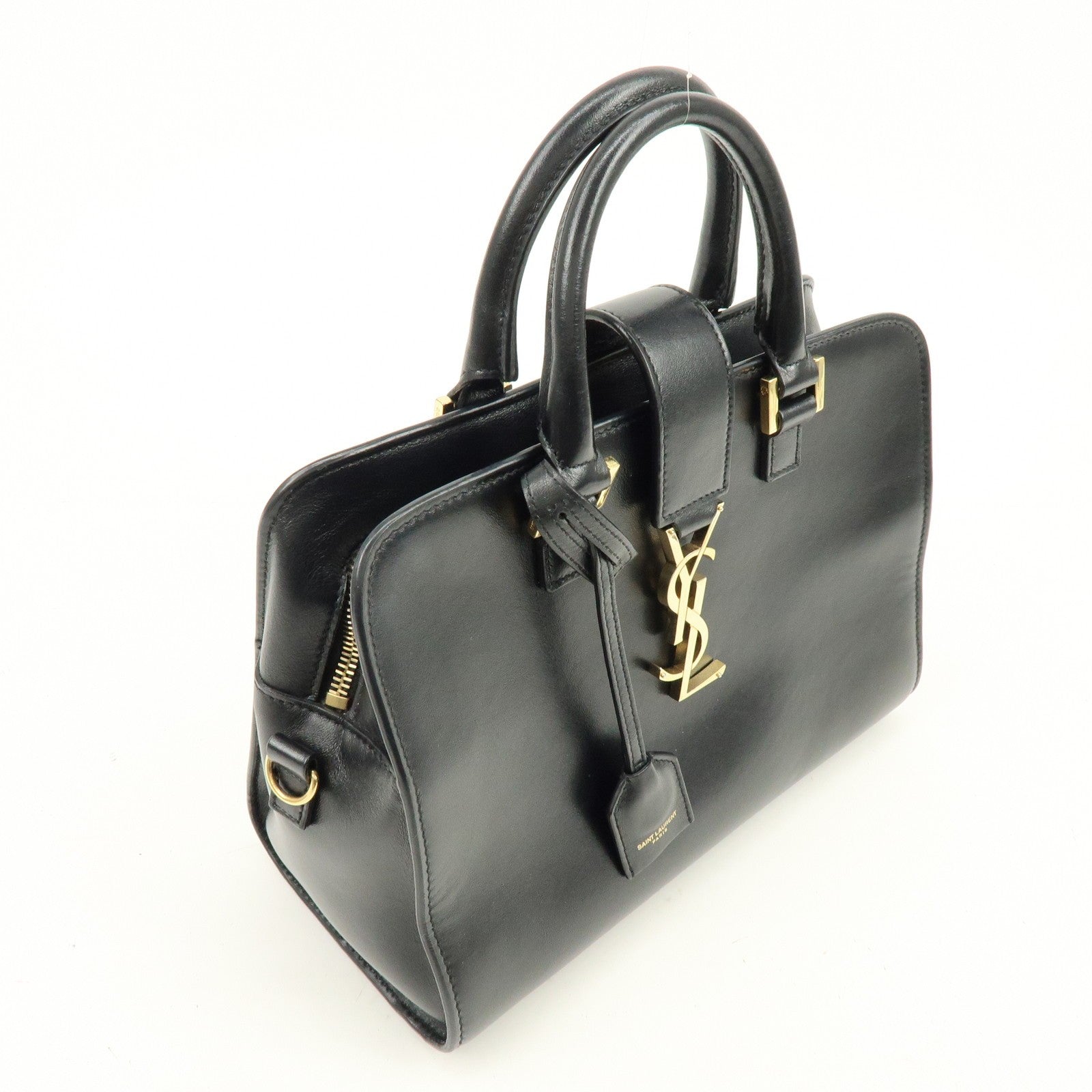 Saint Laurent Paris Baby Cabas Cassandra Hand Bag - Black, Leather 
