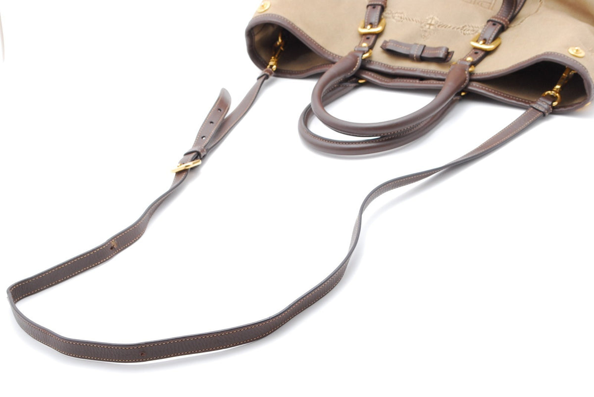 Prada Triangle Logo Tote Bag - Brown, Canvas