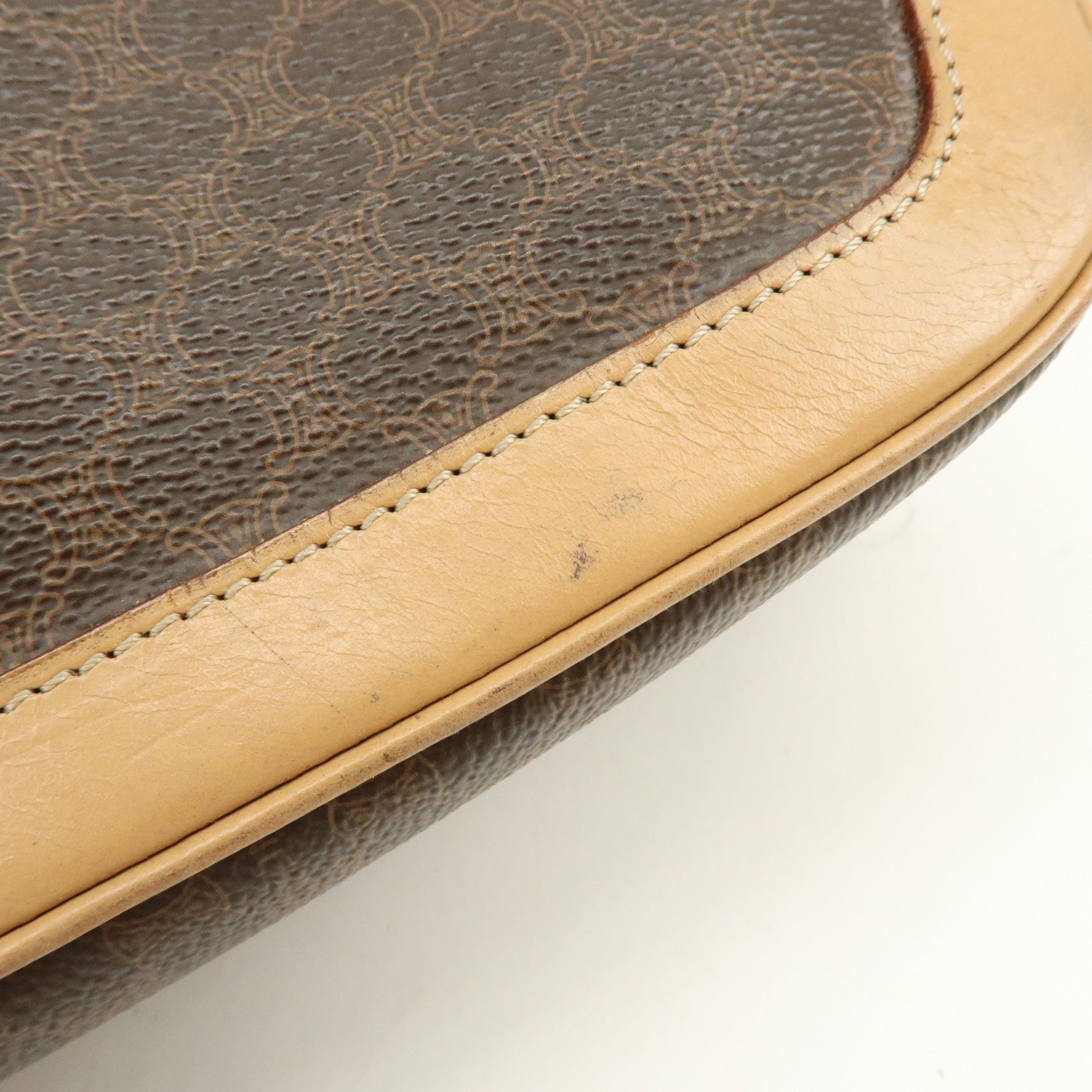 Celine Macadam Hand Bag - Brown Beige, PVC Leather 