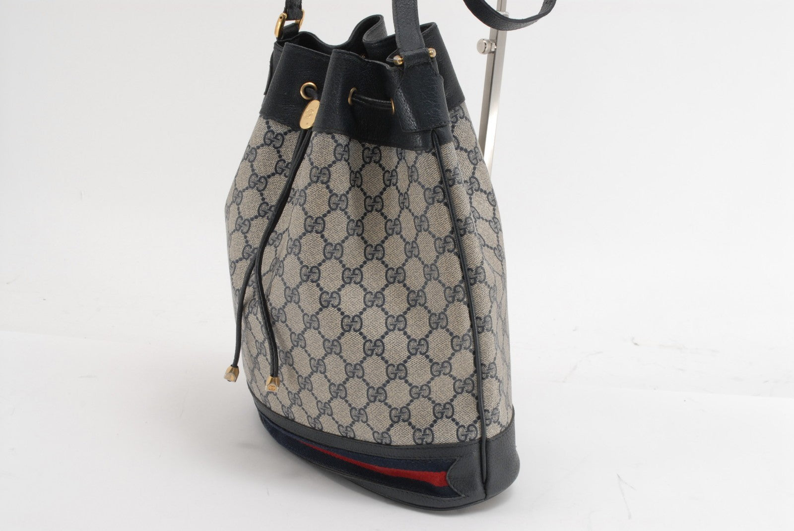 Gucci Vintage GG Sherry Line Drawstring Shoulder Bag - Navy, PVC Leather