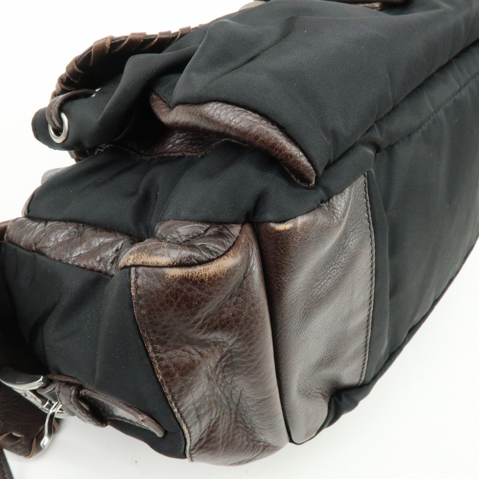 Prada Hand Bag Tote Bag - Brown, Black, Leather, Nylon