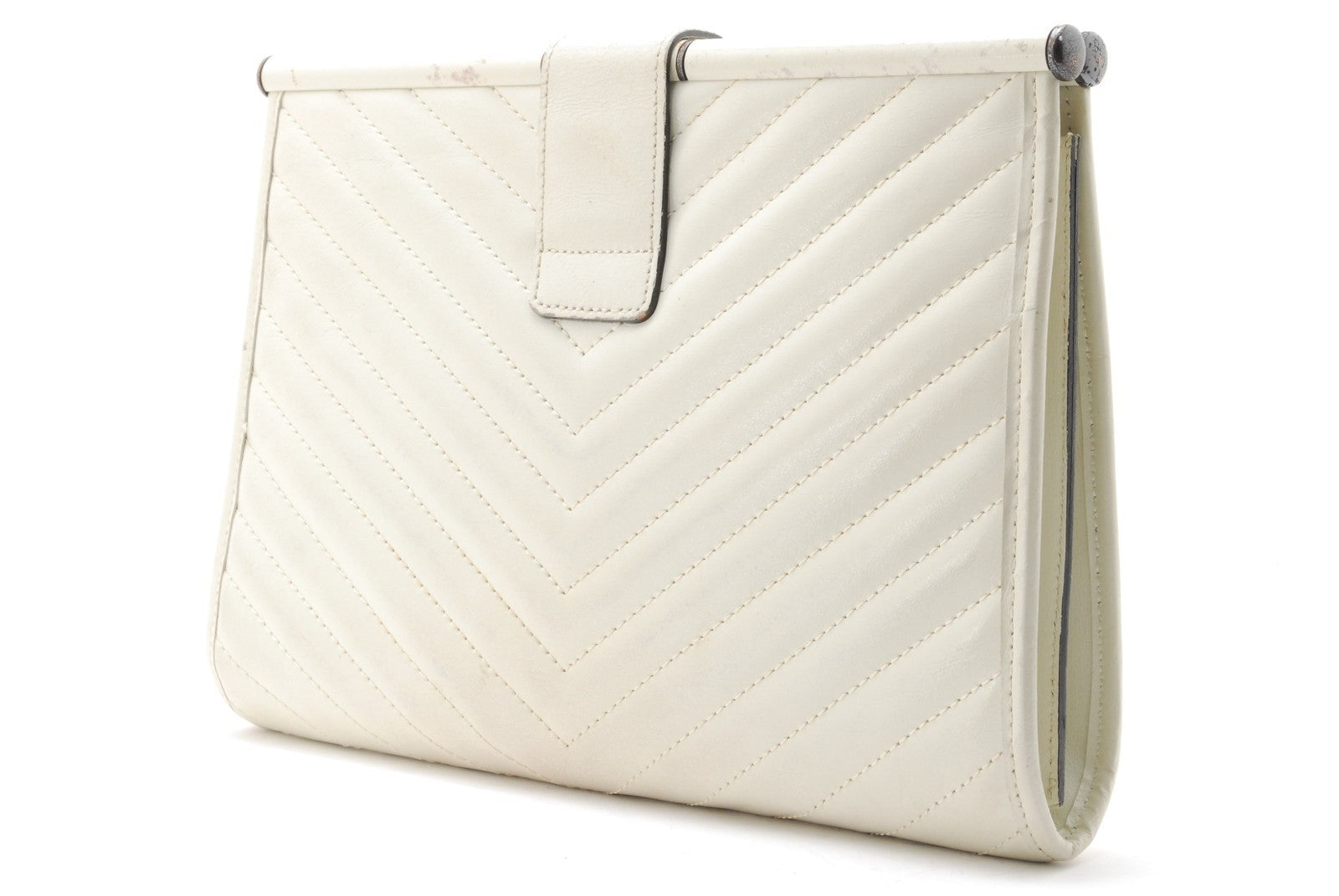 Saint Laurent Yves Saint Laurent Chevron Quilted Clutch Bag - White, Leather