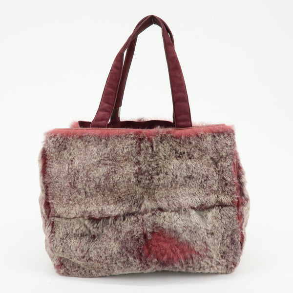 CHANEL COCO Mark Hand Bag - Bordeaux, Beige, Fur, Suede