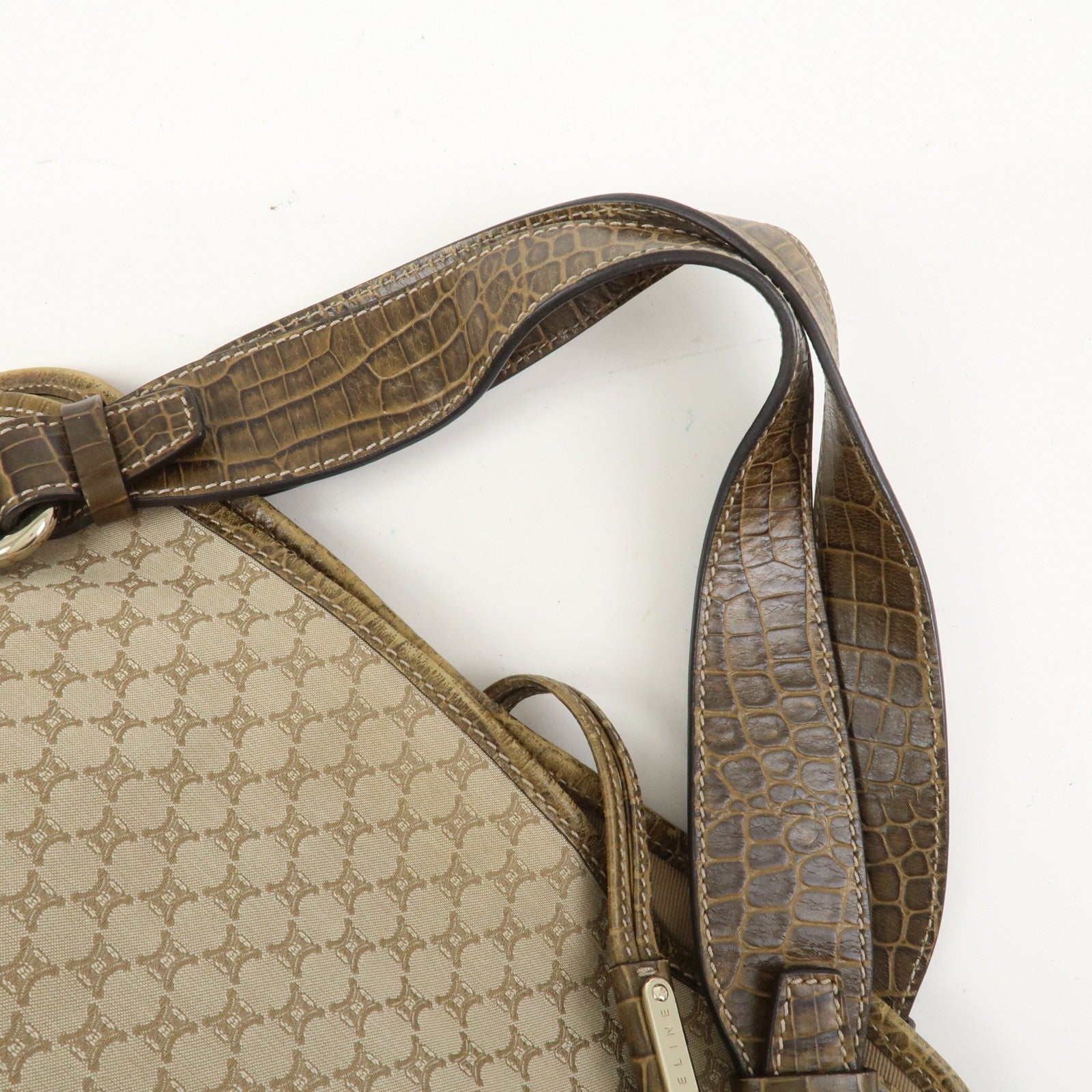 Celine Macadam Logo Shoulder Bag - Beige, Canvas and Embossed Leather 