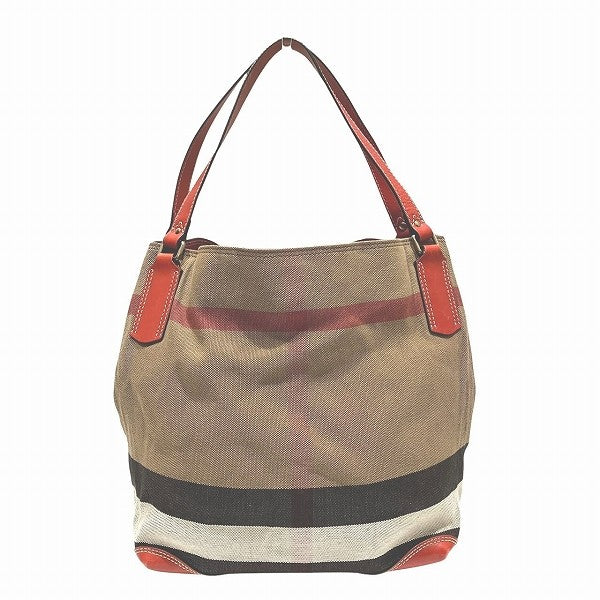 Burberry Tote Bag Shoulder Bag - Brown x Red, Canvas x Leather