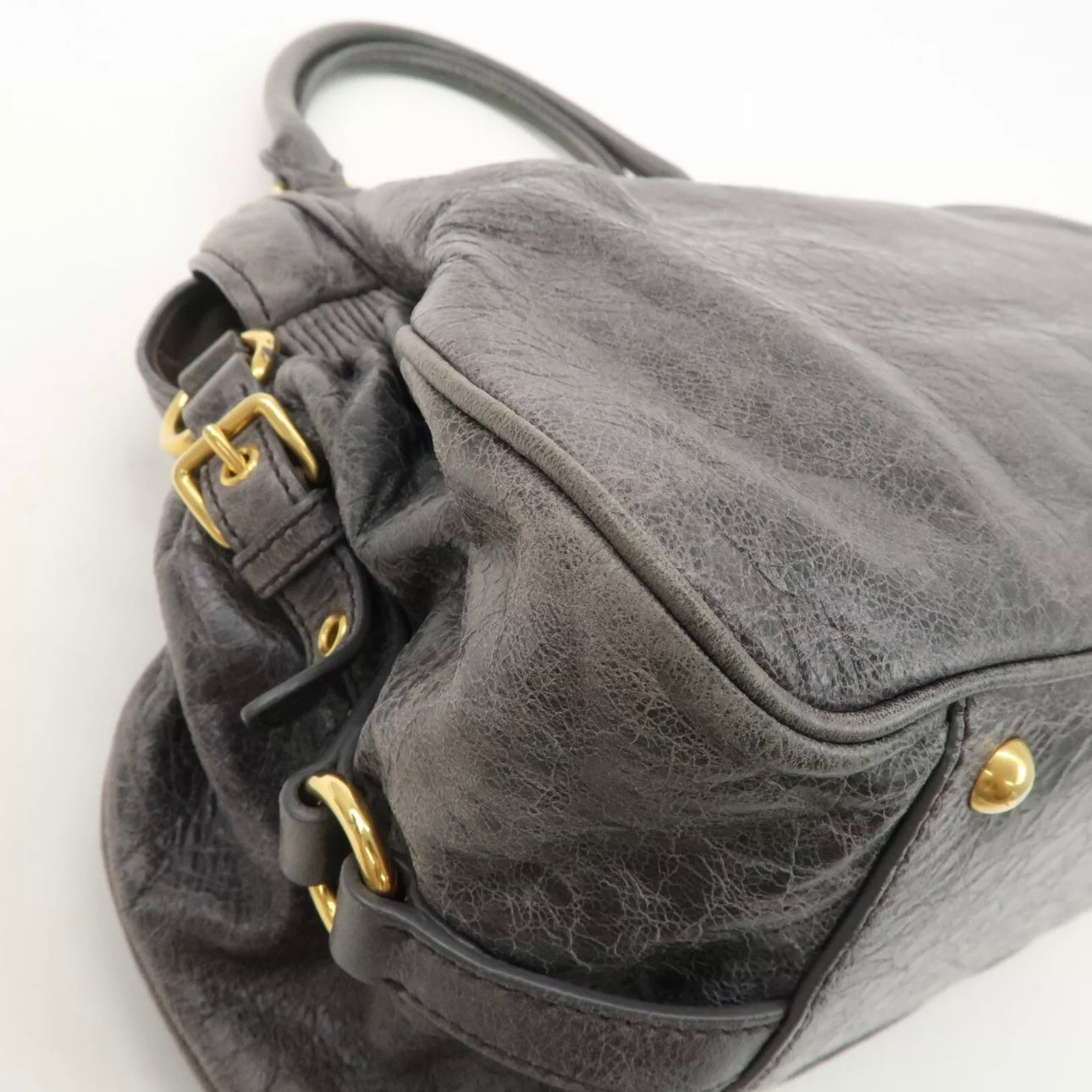 MIU MIU Leather Shoulder Bag Gray Gold Hardware