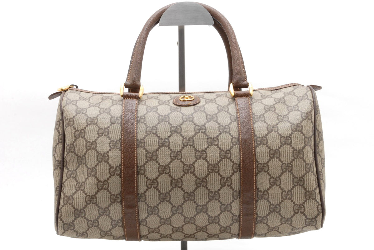 Gucci Vintage GG Supreme Boston Handbag - Brown Beige, PVC Leather