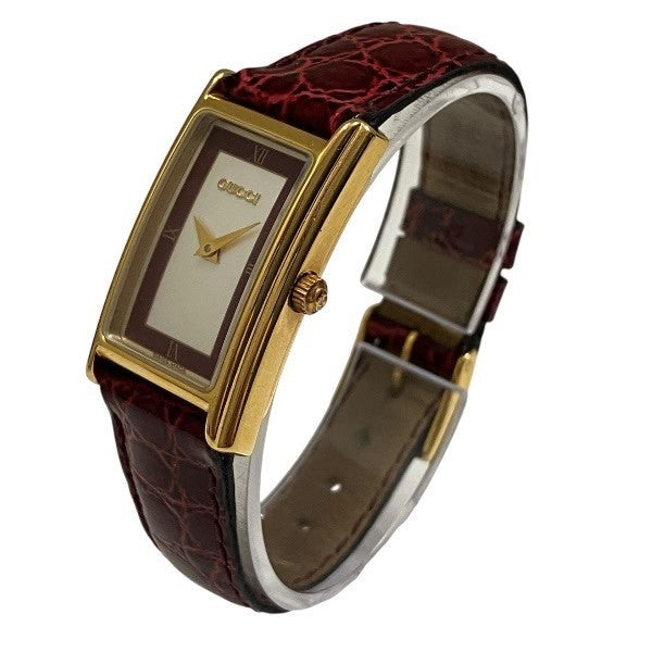 Gucci 2600L Quartz Rectangular Watch - Silver x Burgundy dial, GP