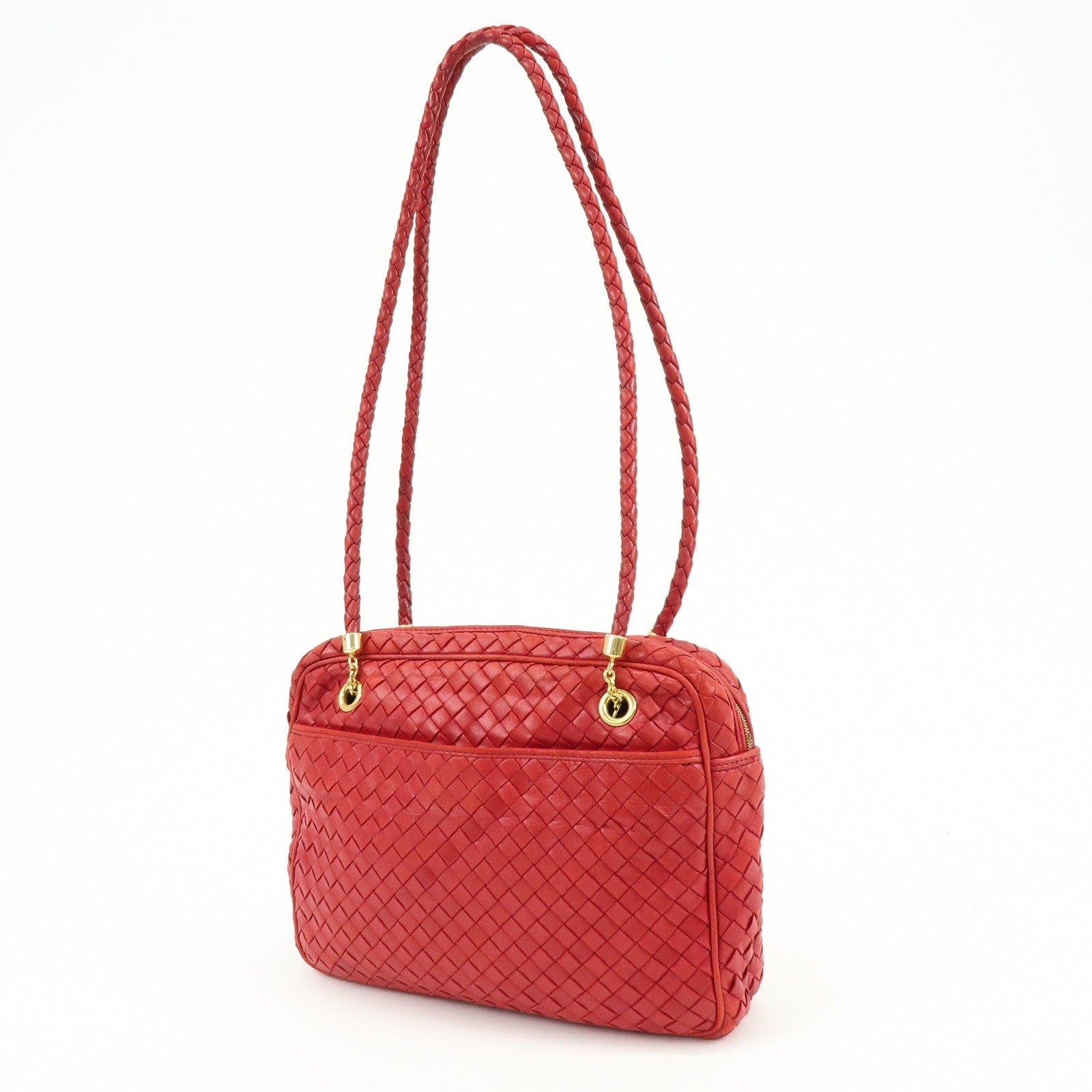 Bottega Veneta Intrecciato Shoulder Bag - Red, Leather