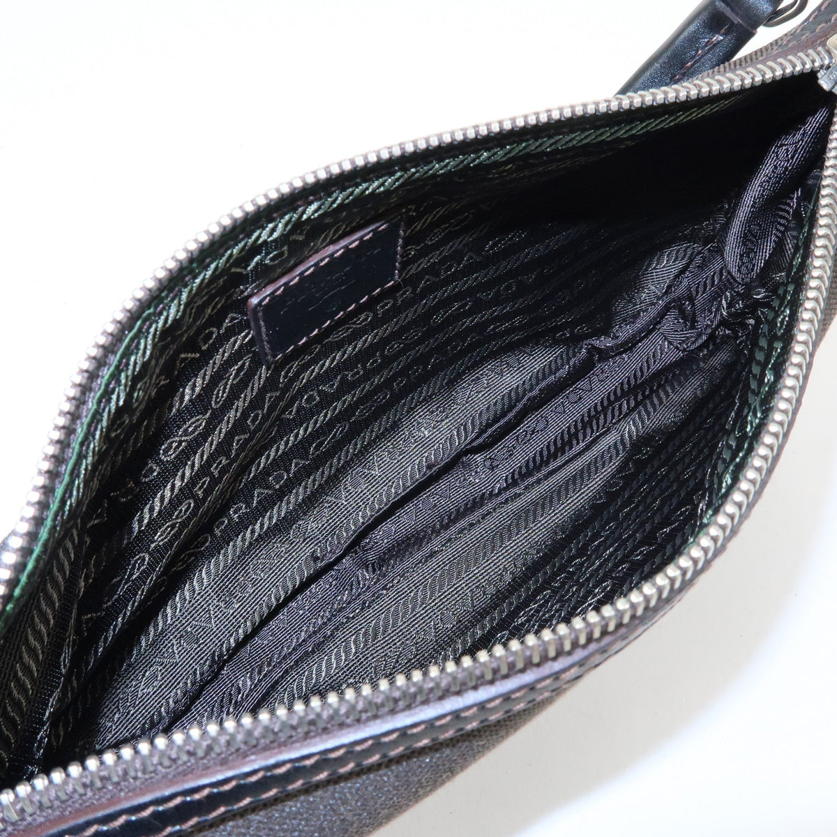 Prada Logo Jacquard Shoulder Bag - Dark Brown, Leather
