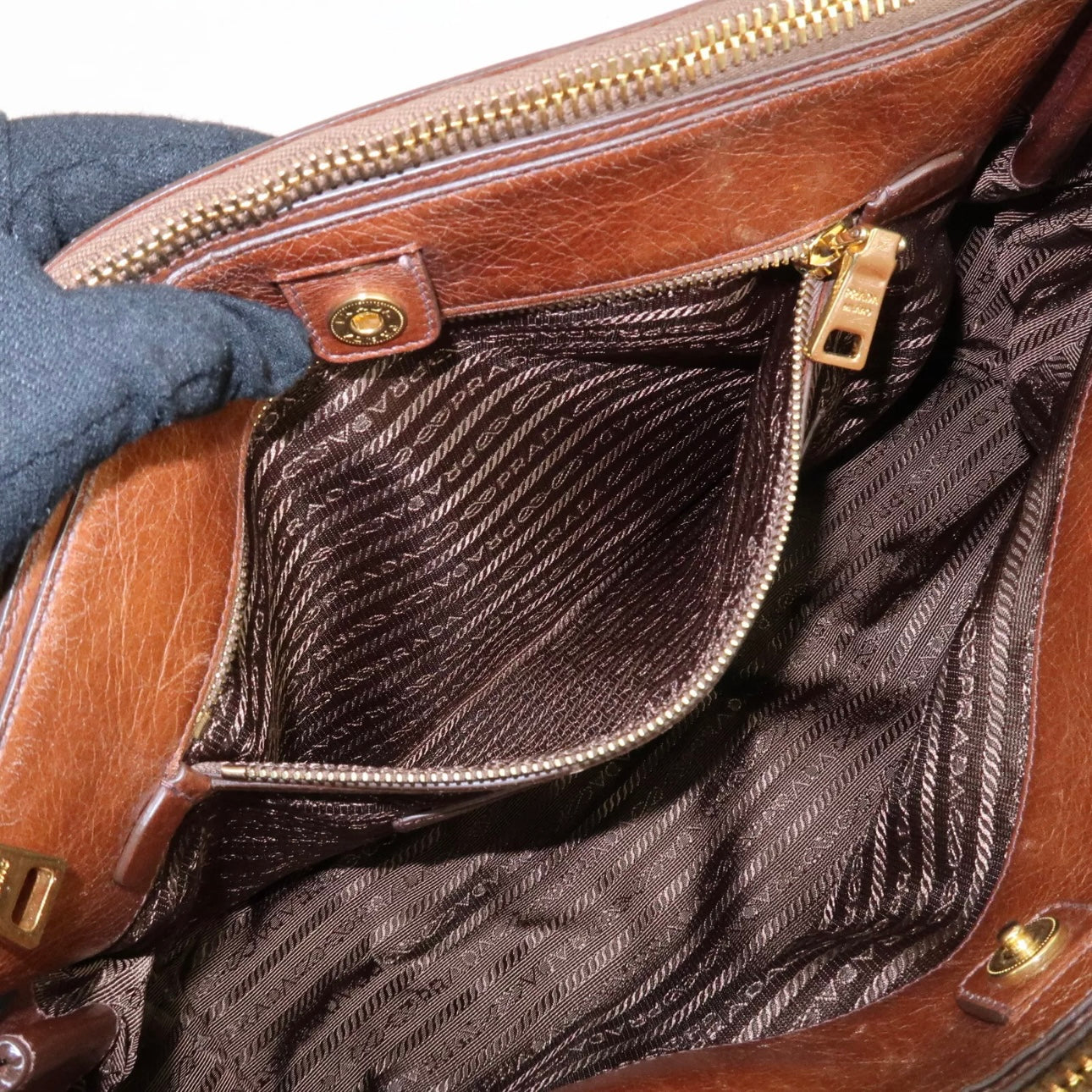 PRADA Leather Shoulder & Hand Bag Brown