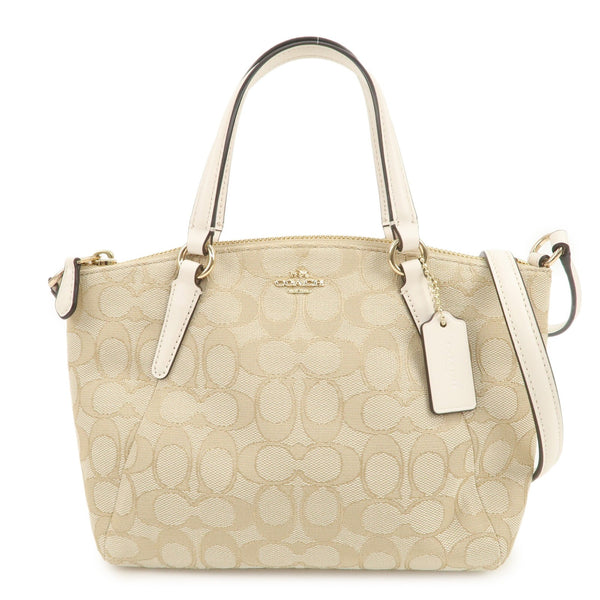 Coach 2Way Shoulder Hand Bag - Beige, Canvas and Leather