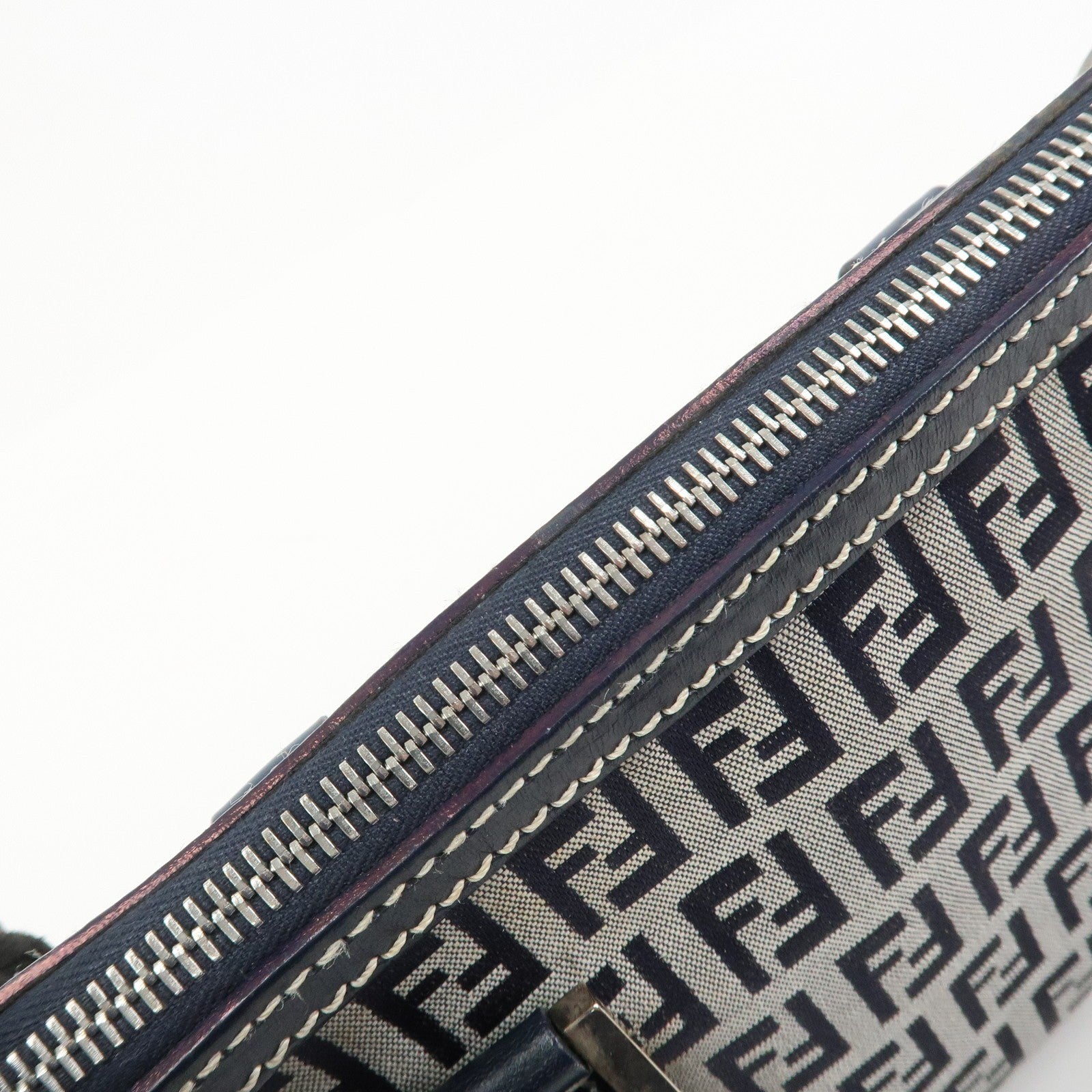 Fendi Boston Hand Bag - Navy, Canvas, Leather