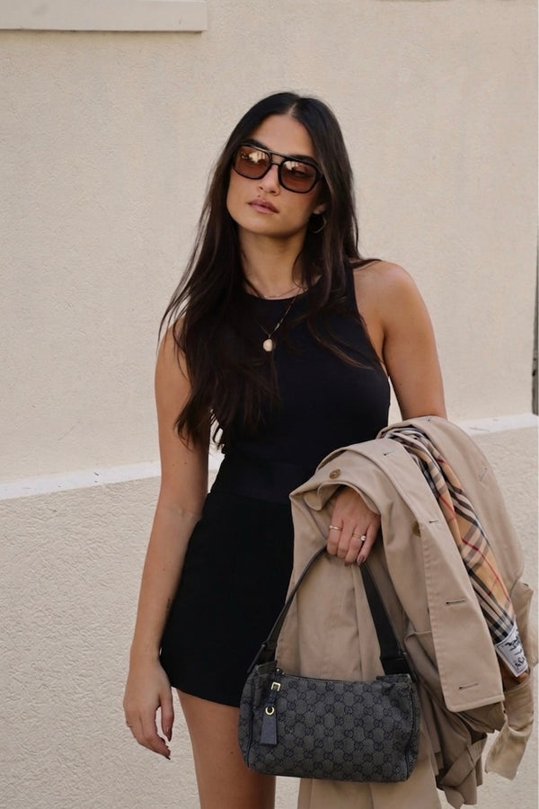 Gucci Shoulder Bag - Black, GG Canvas, Leather