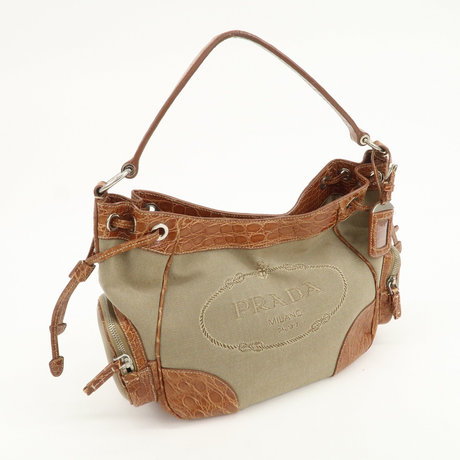 Prada Jacquard Shoulder Bag - Brown, Embossed Leather