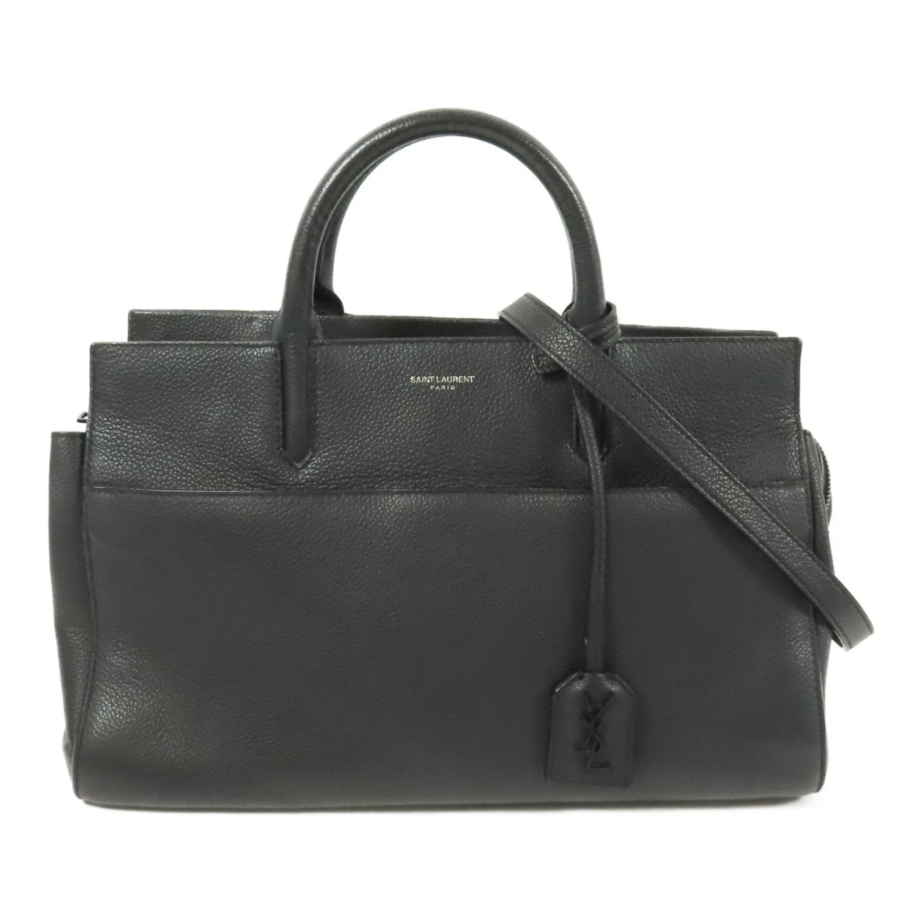 SAINT LAURENT YSL Cabas Rive Gauche 2way Shoulder Bag Calfskin Leather Black