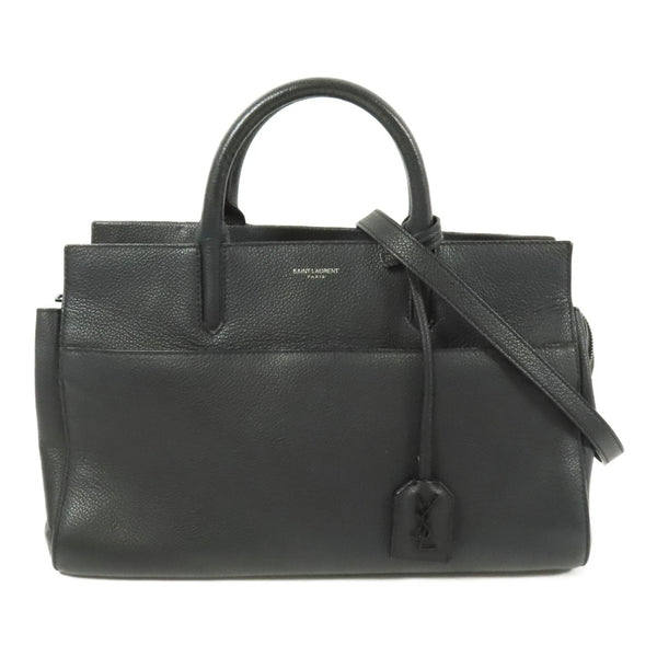 SAINT LAURENT YSL Cabas Rive Gauche 2way Shoulder Bag Calfskin Leather Black