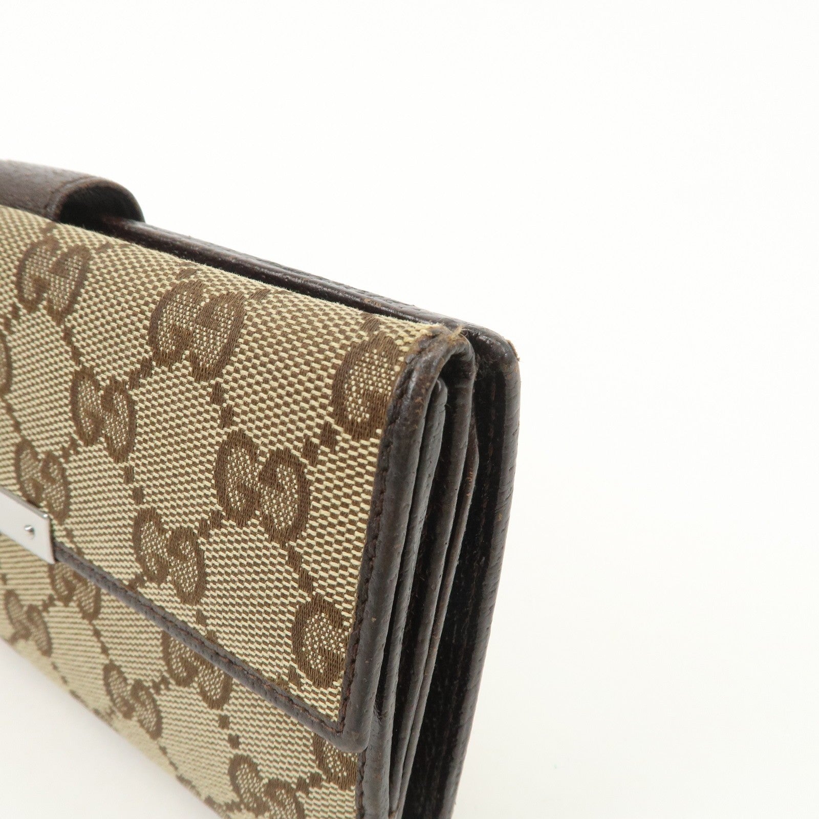 Gucci GG Canvas Leather Bi-fold Long Wallet - Dark Brown, Leather