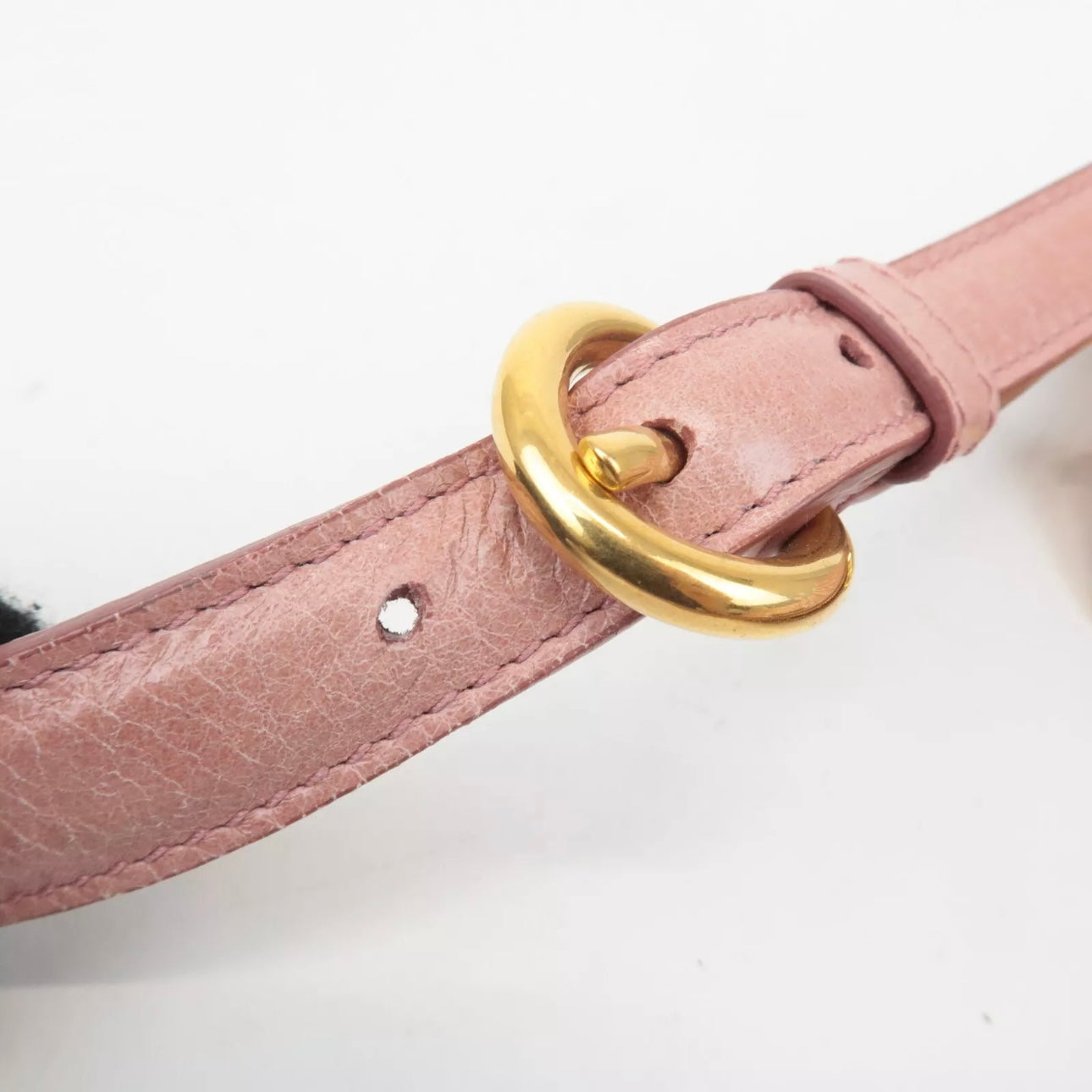Leather Ribbon Gathered Shoulder Bag Pink