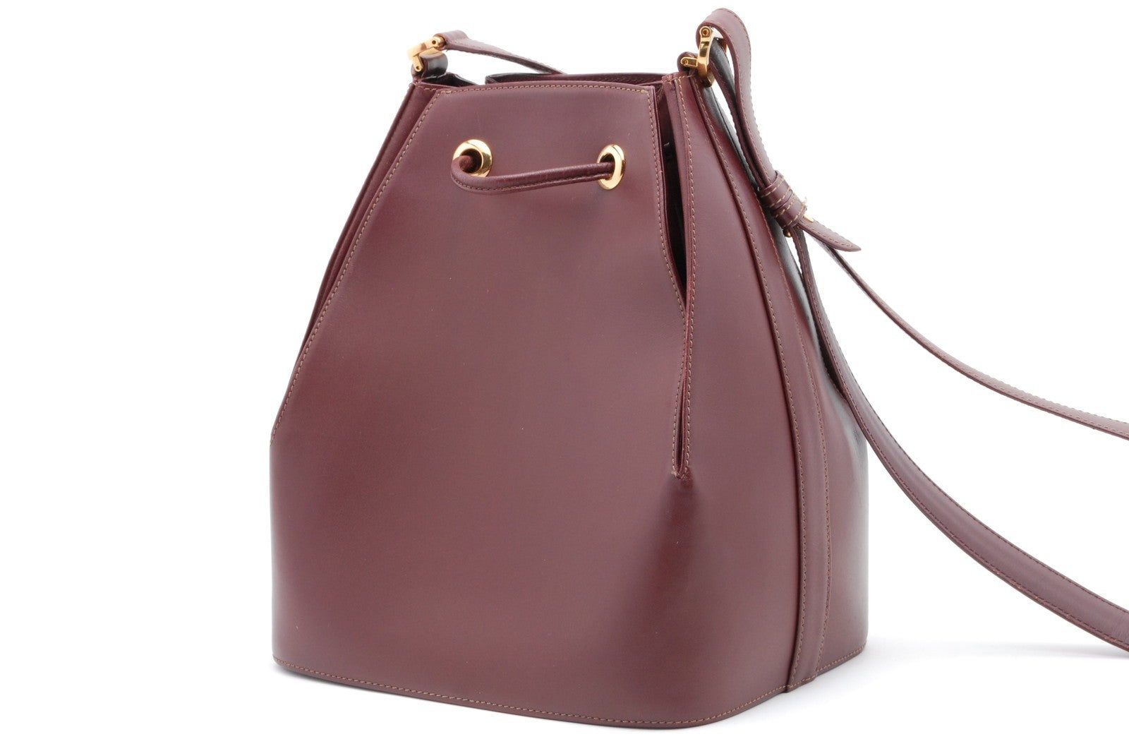 Cartier Must Line Drawstring Leather Shoulder Bag - Burgundy, Leather