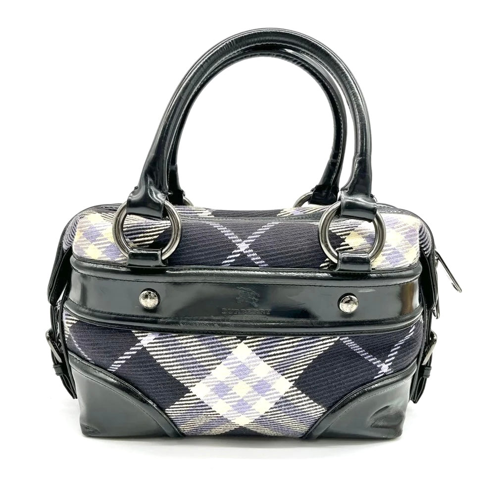 Burberry Blue Label Check Handbag Mini Boston Bag - Multicolor, Canvas, Leather