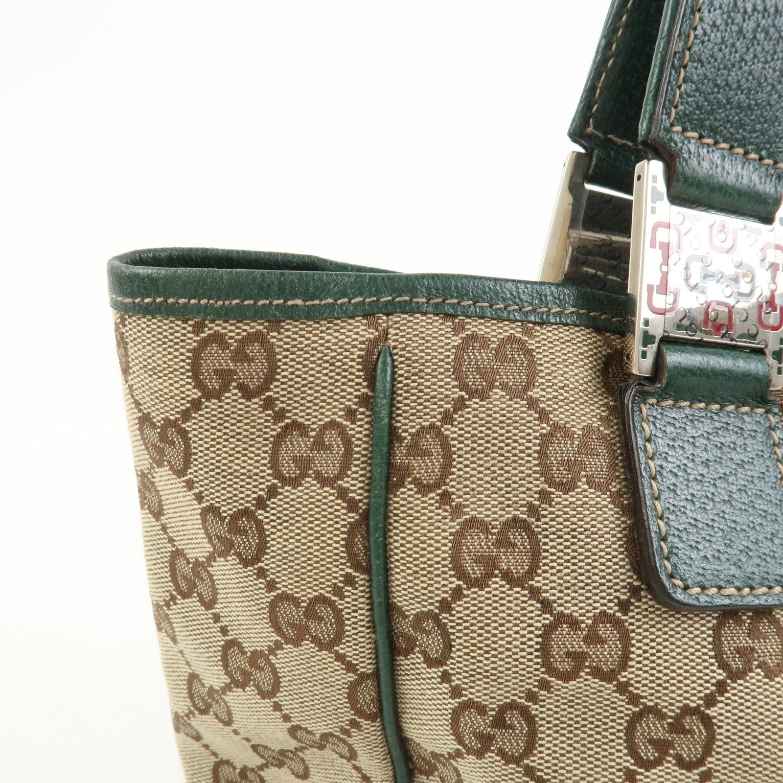 Gucci Tote Hand Bag - Brown and Green, GG Canvas and Leather 
