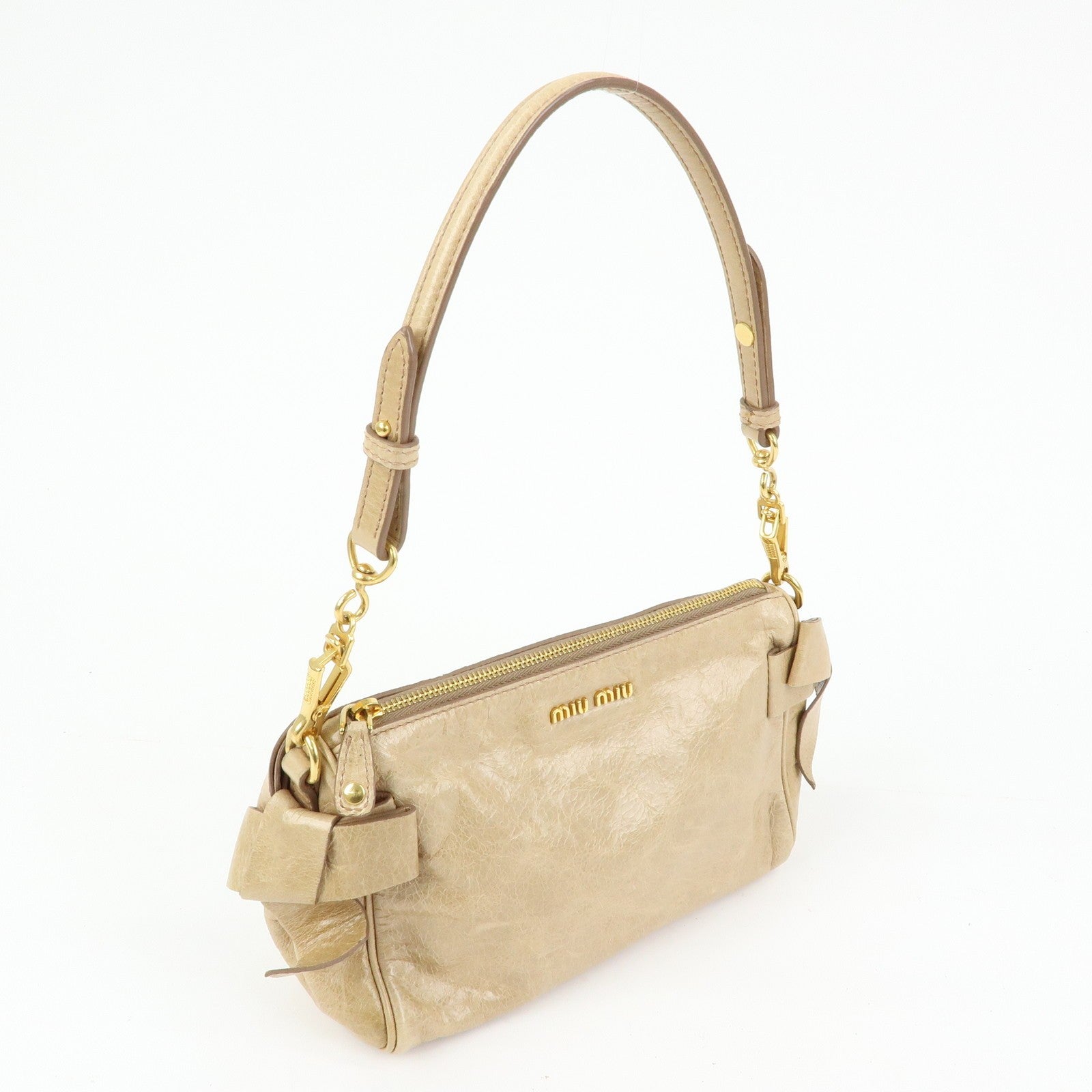 Miu Miu Double Sided Ribbons Handbag - Beige, Leather